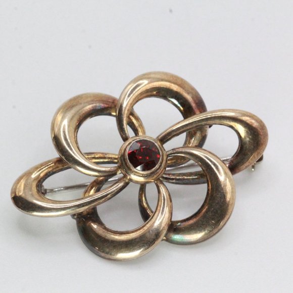 SYMMETALIC STERLING SILVER GARNET MARCASITE PIN - Picture 4 of 9